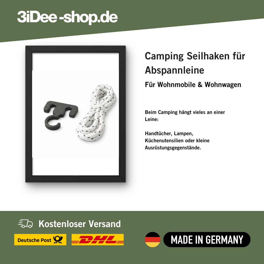 Camping Seilhaken für Abspannleine – praktischer Haken für Campingleinen | Vanlife Zubehör Made in Germany