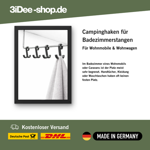 Campinghaken für Badezimmerstangen – praktische Haken für Wohnmobil Bad | Vanlife Zubehör Made in Germany