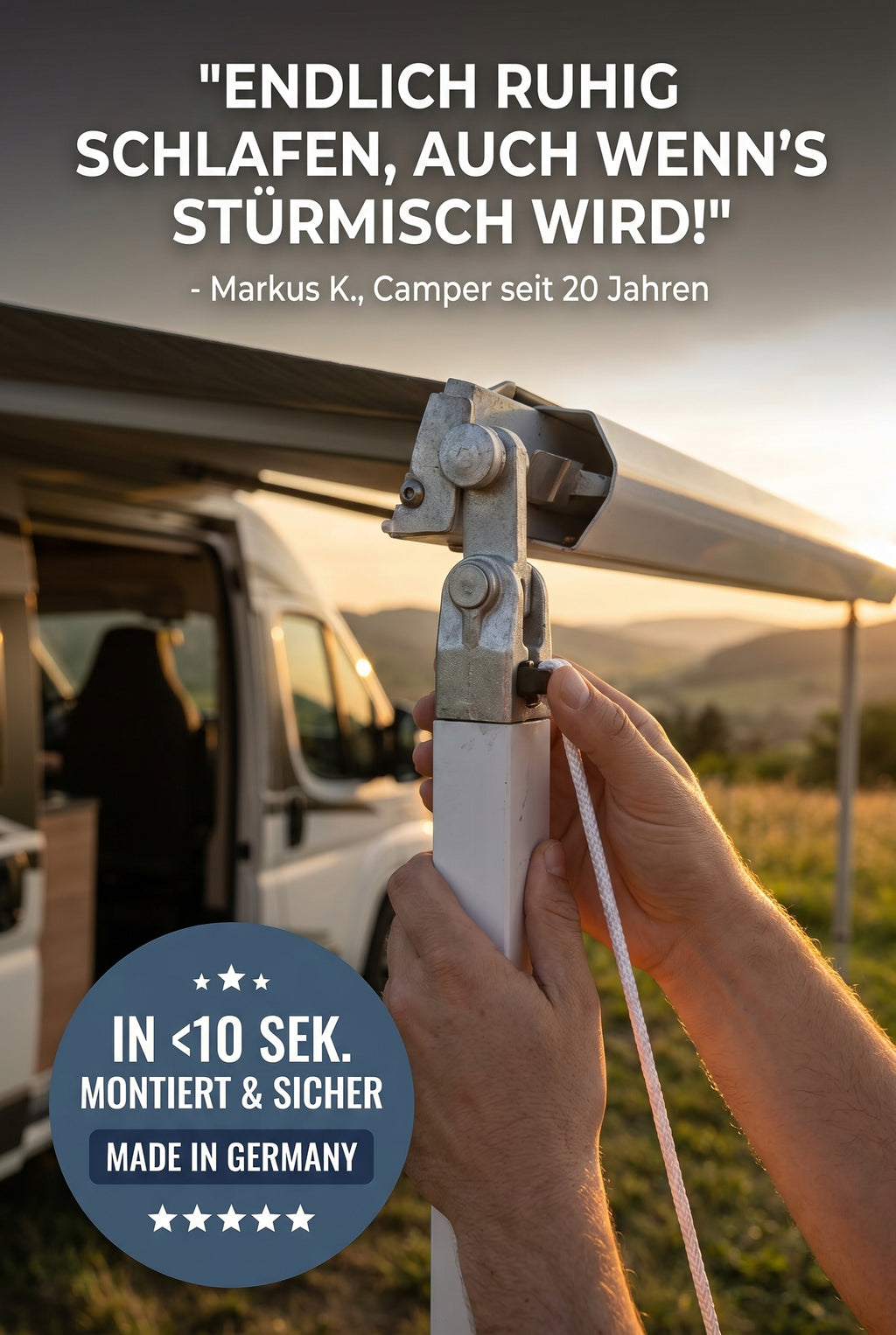 Sturmsicherungsadapter für Thule Omnistor Markise – Schnelle Markisen-Sturmsicherung für Wohnmobil & Camper | Made in Germany